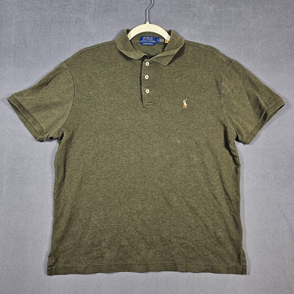 Polo Ralph Lauren Polo Shirt Mens Large Green Custom Slim Fit Short Sleeve